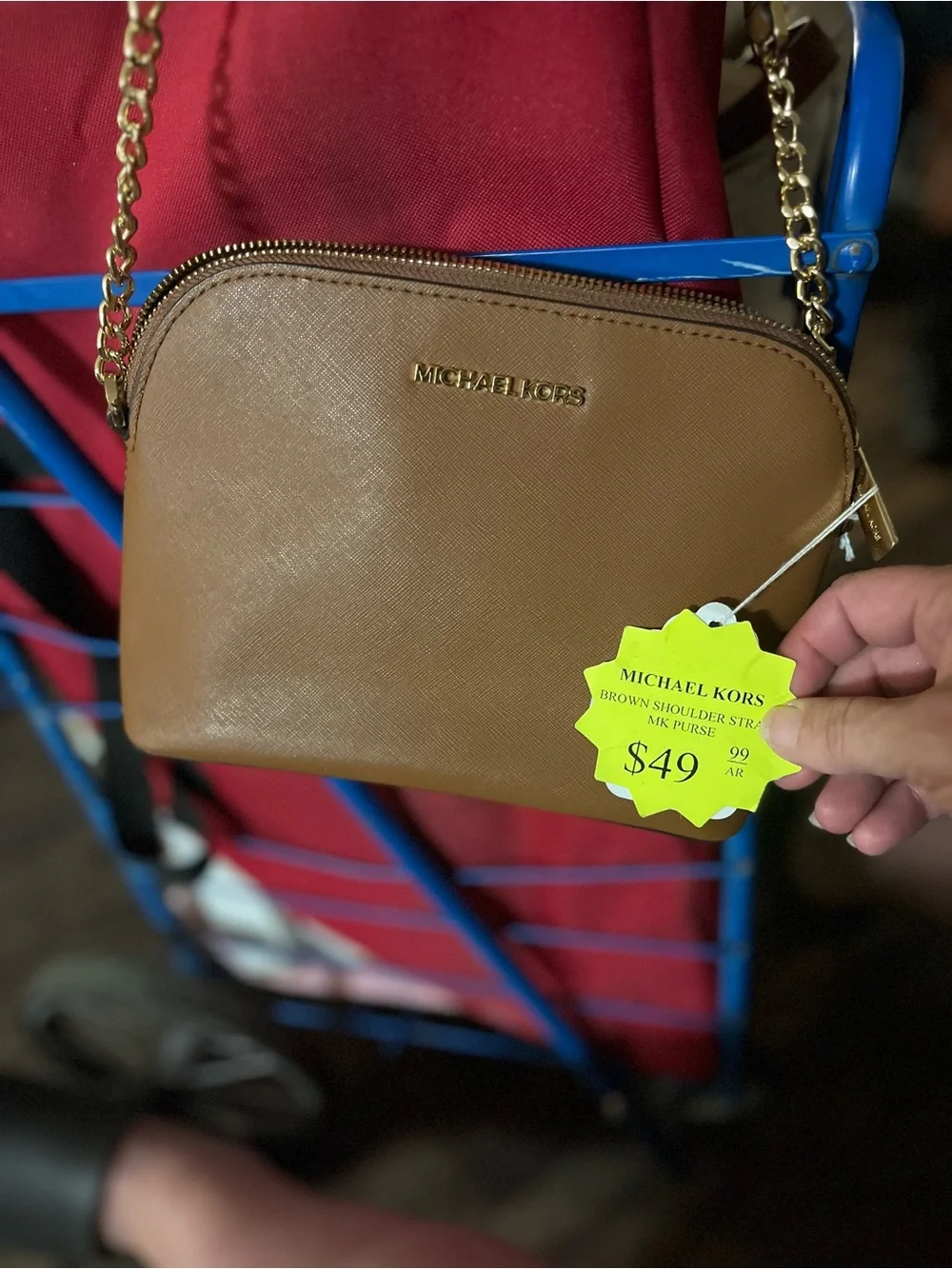 Michael Kors Tan Saffiano Leather Crossbody with Gold Chain